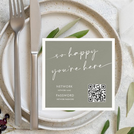 Chic Sage Green Modern WiFi Password Wedding Zeich Serviette