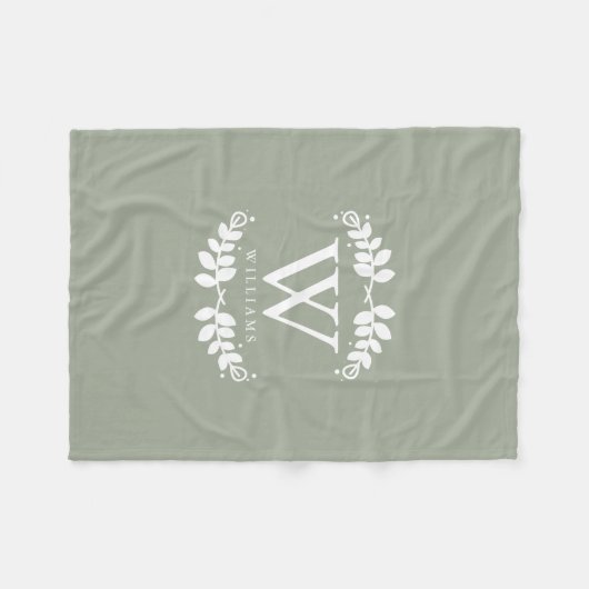 Chic Sage Green Monogram Fleecedecke (Vorderseite (Horizontal))