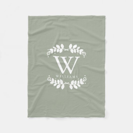 Chic Sage Green Monogram Fleecedecke (Vorderseite)