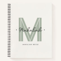 Chic Sage Green Monogram Script Name