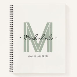 Chic Sage Green Monogram Script Name Notizblock