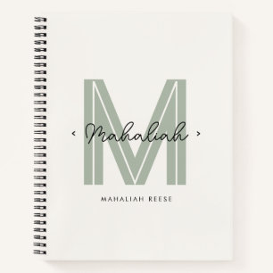 Chic Sage Green Monogram Script Name Notizblock