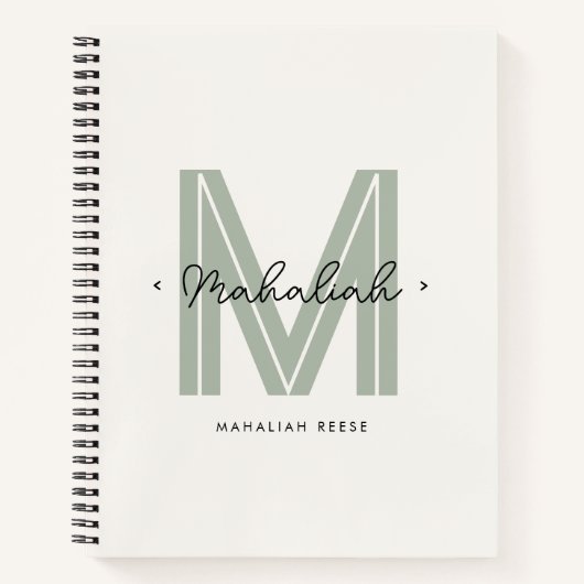 Chic Sage Green Monogram Script Name Notizblock (Vorderseite)