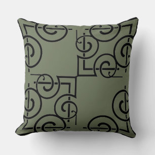 Chic Sage Green Name Black Filigree Throw Kissen