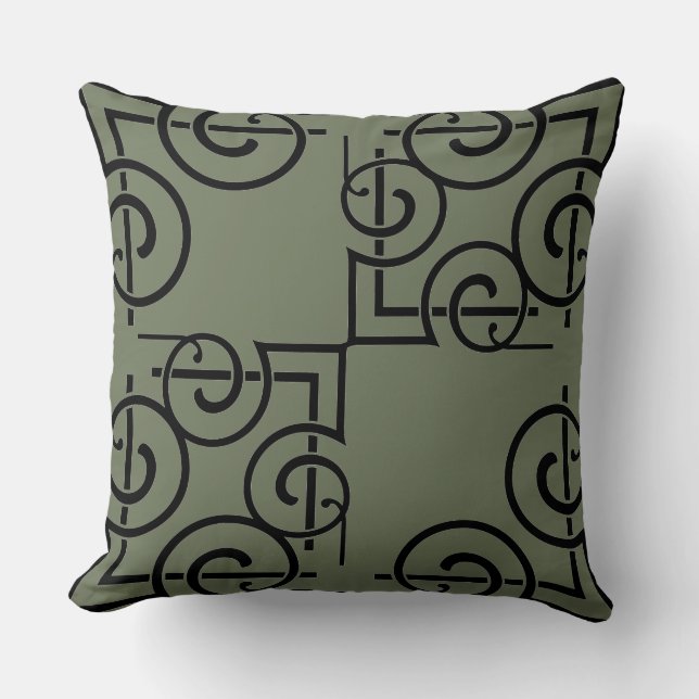 Chic Sage Green Name Black Filigree Throw Kissen (Vorderseite)