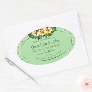 Chic Sage Green Product Labels Yellow Roses Juwele Ovaler Aufkleber