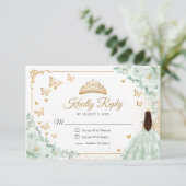 Chic Sage Green Roses Gold Quinceanera Reply RSVP Karte (Stehend Vorderseite)