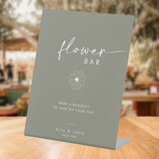Chic Sage green Script Blume Bar Wedding Sign Sockelschild