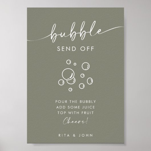 Chic Sage Green Script Bubbly Bar Wedding Sign Poster (Vorne)