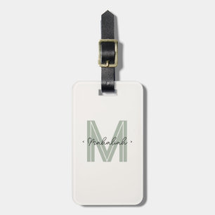 Chic Sage Green Script Monogram Gepäckanhänger