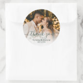 Chic Sage Green Script Wedding Foto Vielen Dank Runder Aufkleber (Tasche)