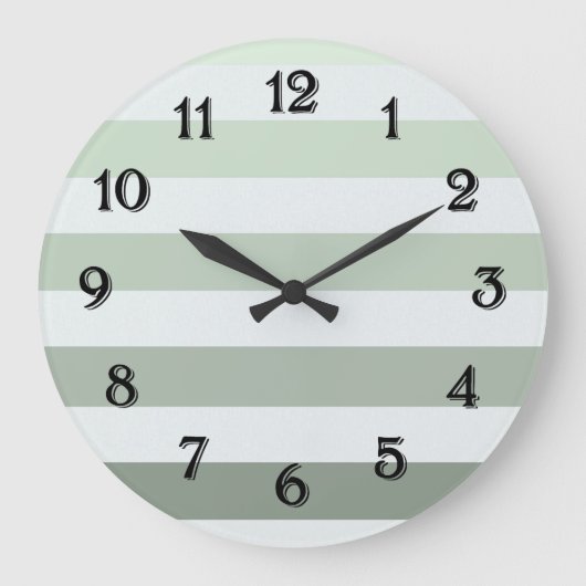 Chic Sage Green und White Stripes Große Wanduhr (Vorderseite)