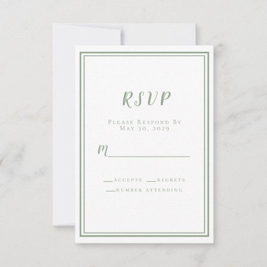 Chic Sage Green Wedding Simple Modern Minimalistis RSVP Karte (Vorderseite)