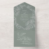 Chic Sage Green White Floral Botanical Wedding All In One Einladung (Innen Boden)