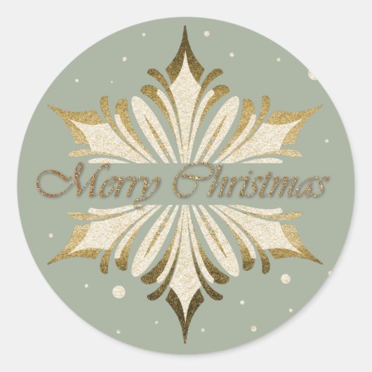 Chic Sage, Ivory Gold Snowflake Weihnachtskleber Runder Aufkleber (Vorderseite)