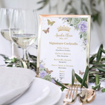 Chic Sage Lila Blumenkarte Quinceanera Bar Drink M