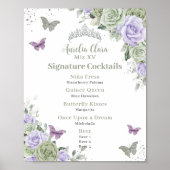 Chic Sage Lila Blumenkarte Quinceanera Bar Drink M Poster (Vorne)