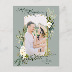 Chic Sage Weihnachten Botanisches Foto mit Gold Postkarte