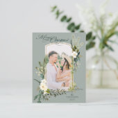 Chic Sage Weihnachten Botanisches Foto mit Gold Postkarte (Stehend Vorderseite)