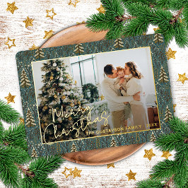 Chic saisonale Grüße auf Wald Bäume Gold Folien Feiertagskarte