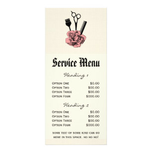 Chic Salon-Service-Menü Mod Pinkrose-Schere Haar Werbekarte