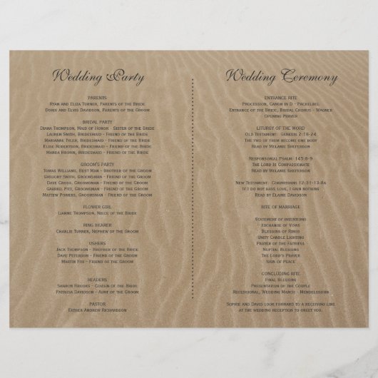 Chic Sand and and Starfish Beach Wedding Program Flyer (Hinten)