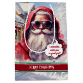 Chic Santa Claus Gift Bag Funny Holiday Medium Mittlere Geschenktüte (Vorderseite)