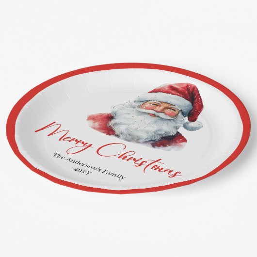 Chic Santa Claus Trendy Editable Christmas Plates Pappteller (Schrägansicht)