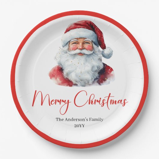 Chic Santa Claus Trendy Editable Christmas Plates Pappteller (Vorderseite)
