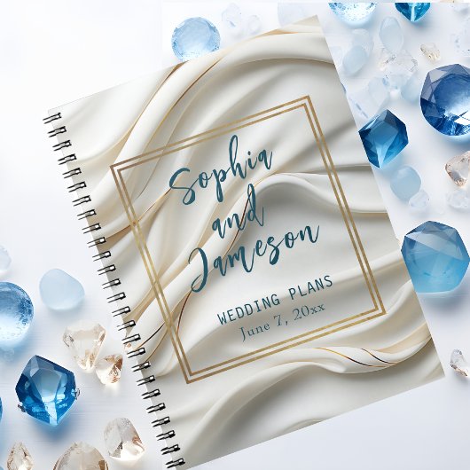 Chic Satin Wedding Blue und Gold Planner Notebook Notizblock