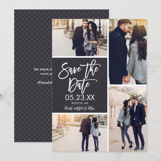 Chic Save the Date 4-Foto Collage Card (Vorne/Hinten)