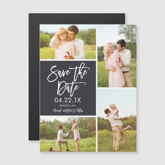 Chic Save the Date 4-Foto Collage Magnet (Vorne/Hinten)