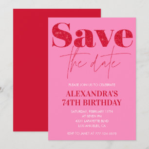 Chic Save the date Rot Pink 74. Geburtstag Einladung