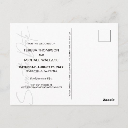 Chic Save the Date Script Custom Verlobung Foto Postkarte (Rückseite)