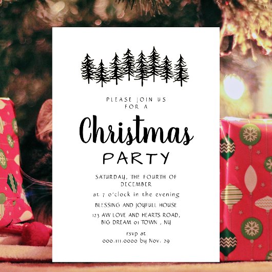 Chic Scandinavian Tree Line Christmas Celebration Einladung