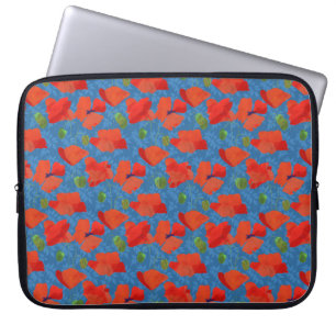 Chic Scarlet Field Poppies auf blauem Laptop-Sieb Laptopschutzhülle