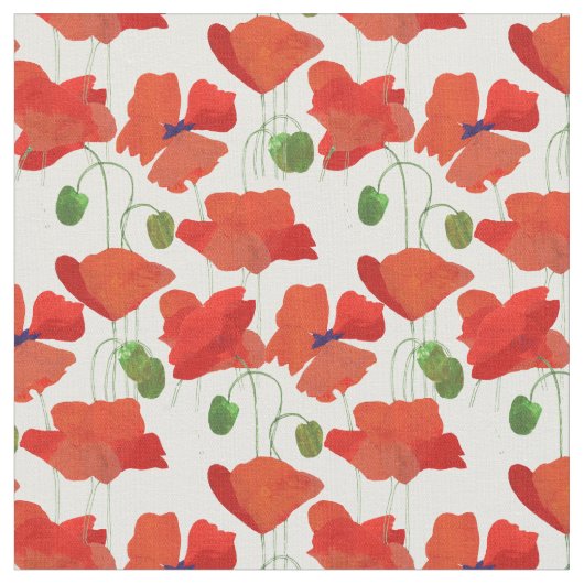 Chic Scarlet Field Poppies Blumenmuster Stoff (Nahaufnahme)