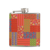 Chic Scarlet Poppies Imitate-Patchwork Hip Flask Flachmann (Vorderseite)