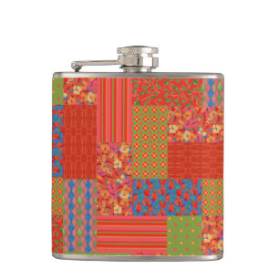 Chic Scarlet Poppies Imitate-Patchwork Hip Flask Flachmann