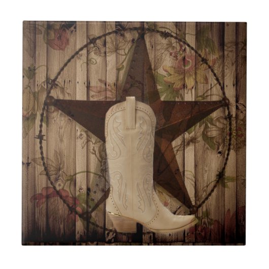 Chic Scheune Holz Texas Star Western Cowgirl Fliese (Vorderseite)