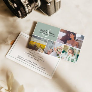 Chic schilfgrüne Hochzeitsfotograf Collage Visitenkarte
