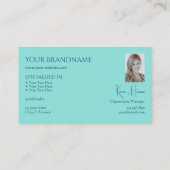 Chic Schlicht Aquamarin mit Monogram Foto und Juwe Visitenkarte (Rückseite)