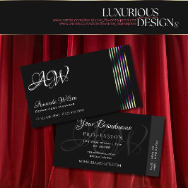 Chic Schlicht Black Colorful Decor Stripes Monogra Visitenkarte