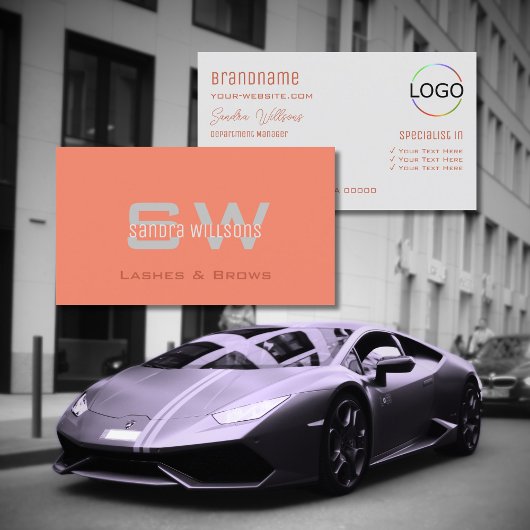 Chic Schlicht Coral Light Grau mit Monogram und Lo Visitenkarte