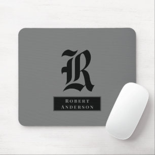Chic Schlicht Grau und Schwarz Classic Monogram Mousepad