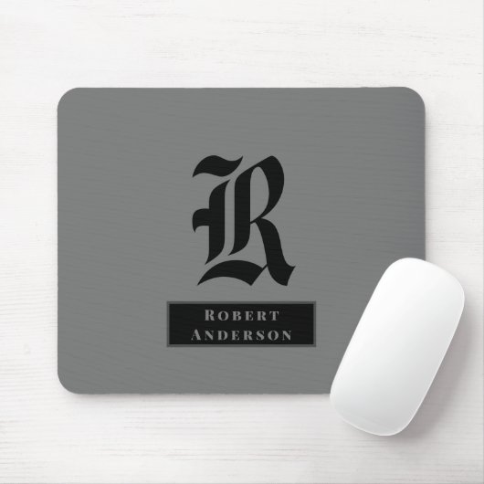 Chic Schlicht Grau und Schwarz Classic Monogram Mousepad (Mit Mouse)