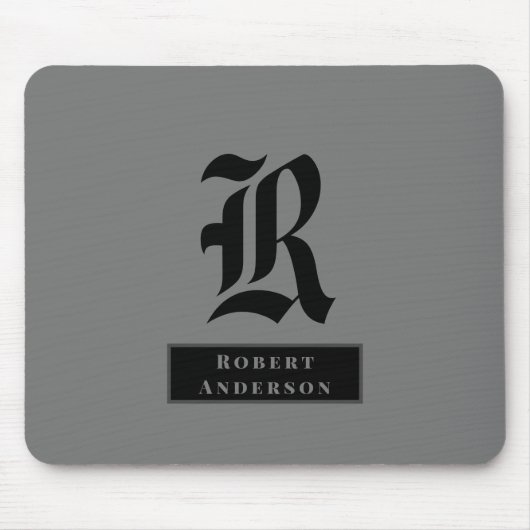 Chic Schlicht Grau und Schwarz Classic Monogram Mousepad (Vorne)