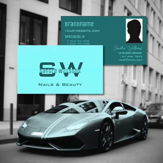 Chic Schlicht Light Dunkel Aquamarin mit Monogramm Visitenkarte