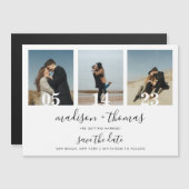 Chic Schlicht Script 3 Foto Wedding Save the Date Magneteinladung (Vorne/Hinten)