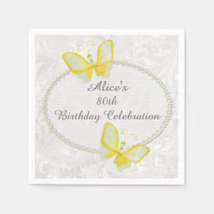Chic-Schmetterlings-Damast-80. Geburtstag Serviette